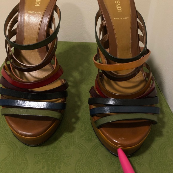 Fendi brown colorful strappy platform sandal mules heels | EU 41 US Women’s 9.5 - Picture 3 of 8
